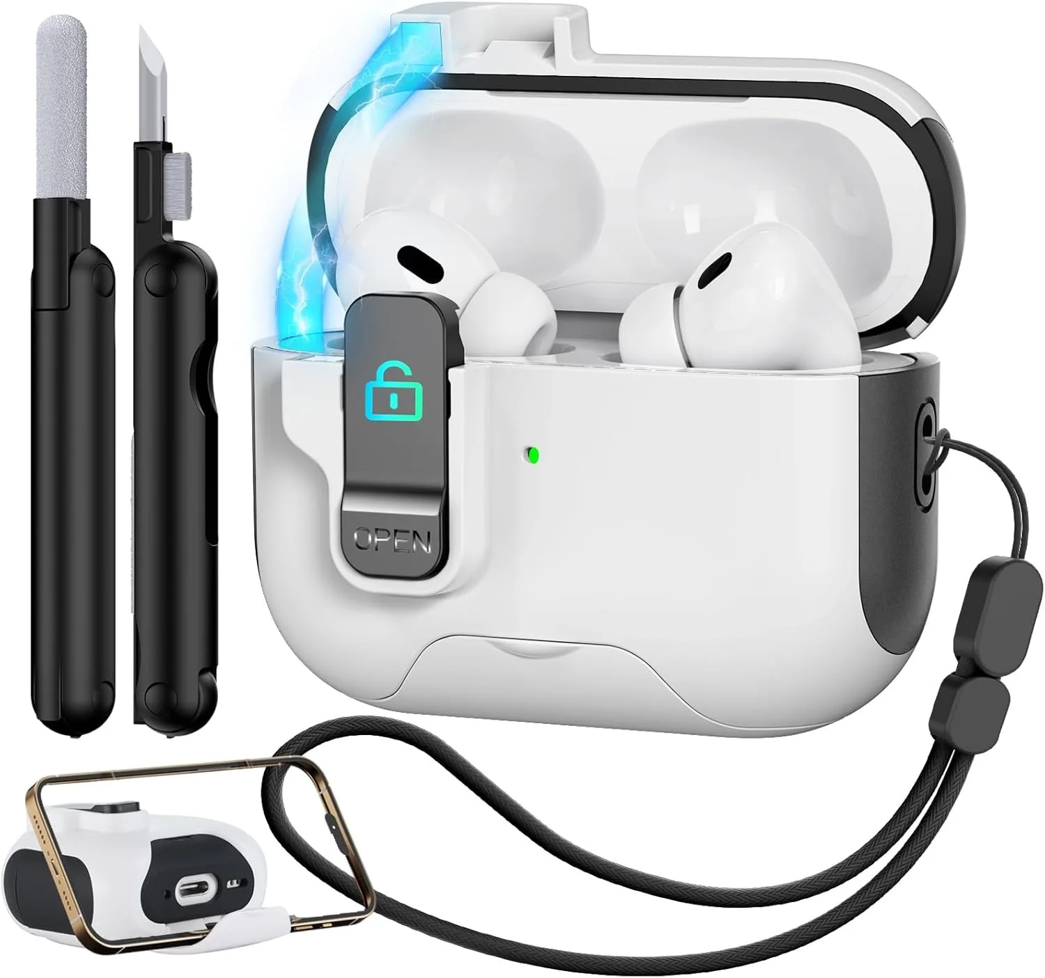 

for AirPods Pro 2 Generation Case with Secure Lock Shockproof Hard Protective Cover for AirPods Pro 3 Case with Phone Holder