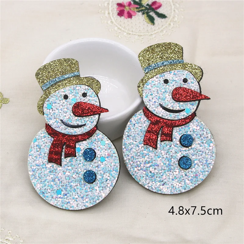 5-10pcs Non-woven PU Shiny Cloth Sequins patches Christmas Owl/Snowman/Reindeer/Tree Appliques For Clothes Supplies Diy Craft