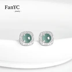 Natural A-goods Jadeite Blue Water Square Earrings S925 Silver Inlaid Fashion High-grade Ice Jade Earrings Female Gift Souvenirs