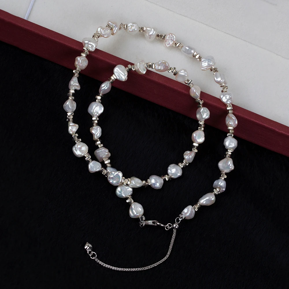 

Ожерелье из органического жемчуга в стиле барокко — необработанный пресноводный жемчуг 3,5-7,5 мм, 18 дюймов, уникальная натуральная форма PN005