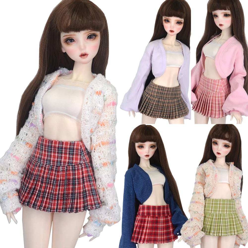 BJD 인형 의류 패션 니트 재킷, 튜브 탑 플리츠 스커트, 58-60cm 1/3 DD SD DDL 장난감, 볼 조인트 인형 선물, 3 피스 세트 