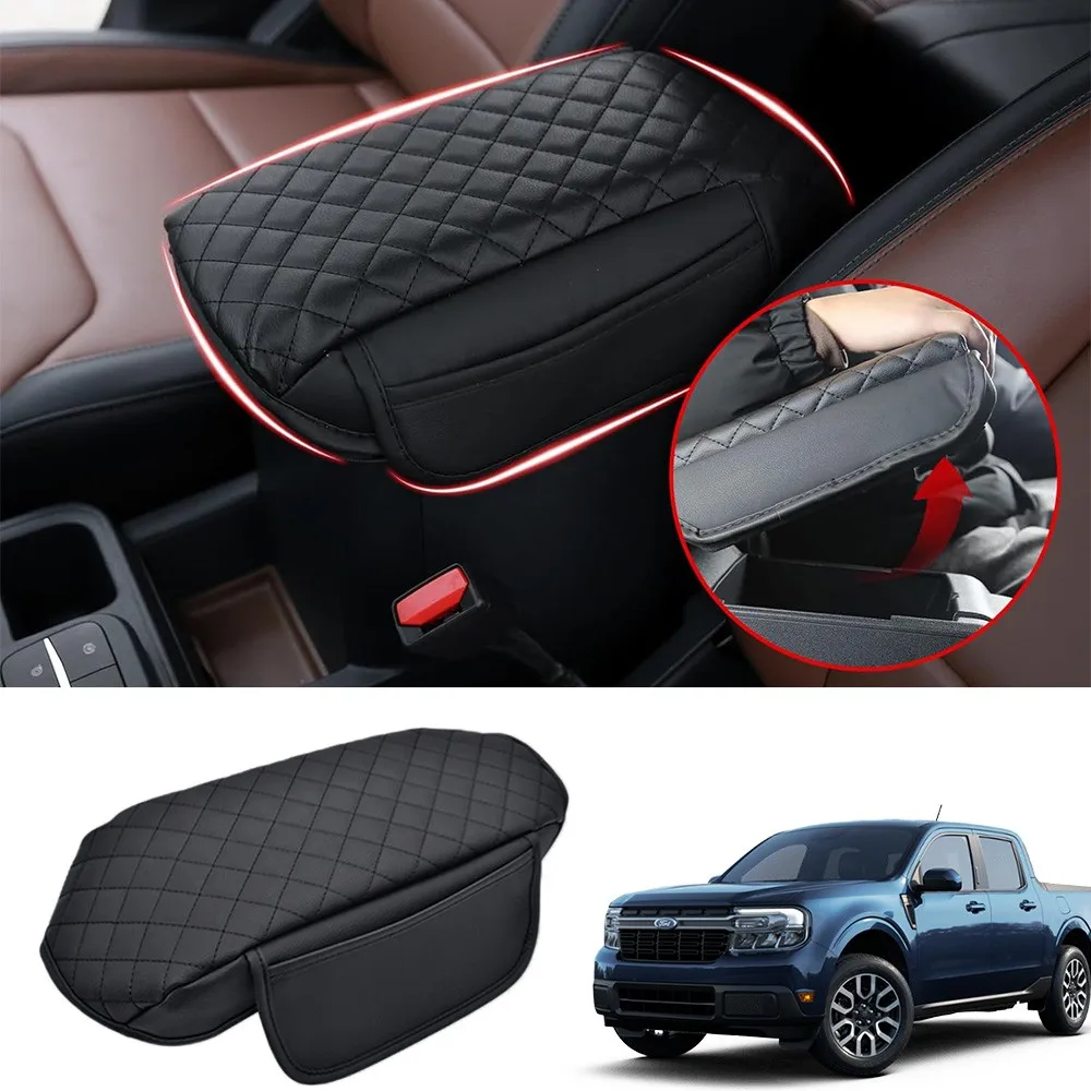 

Center Console Armrest Cover For Ford Maverick 2022 2023 2024 2025 Black PU Leather Car Handrest Protection Cover Accessories