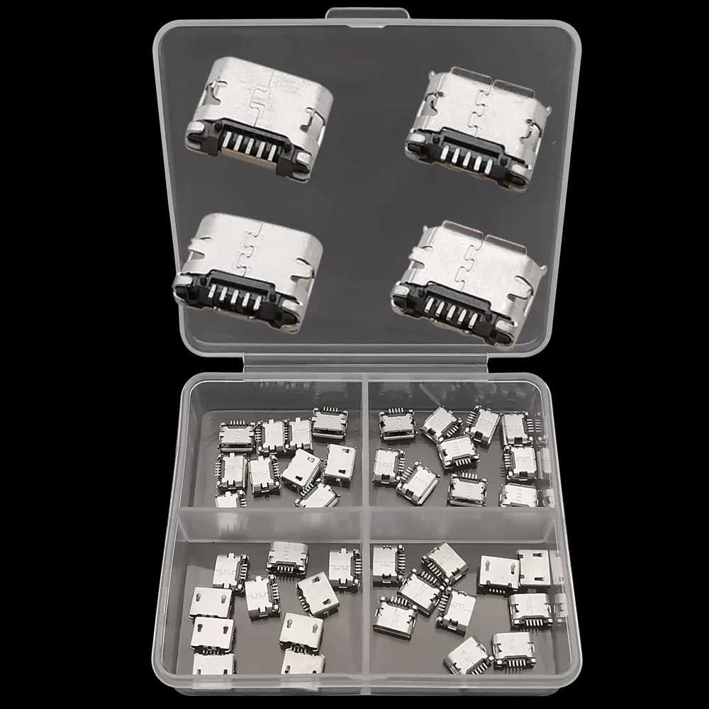 40Pcs 4 Type Micro USB 5 Pin Female Jack Power Charger Socket Connector Soldering Type Micro-USB DIY Repair Adapter