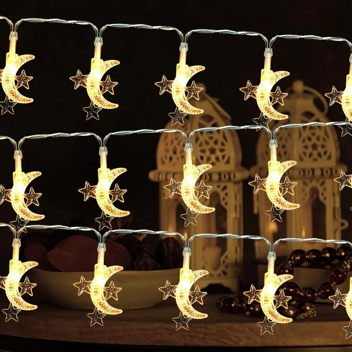 

1 шт. Луна и 3 звезды Рамадан декоративные гирлянды на батарейках для вечеринки и фестиваля гирлянды для дома, спальни, домашнего декора
