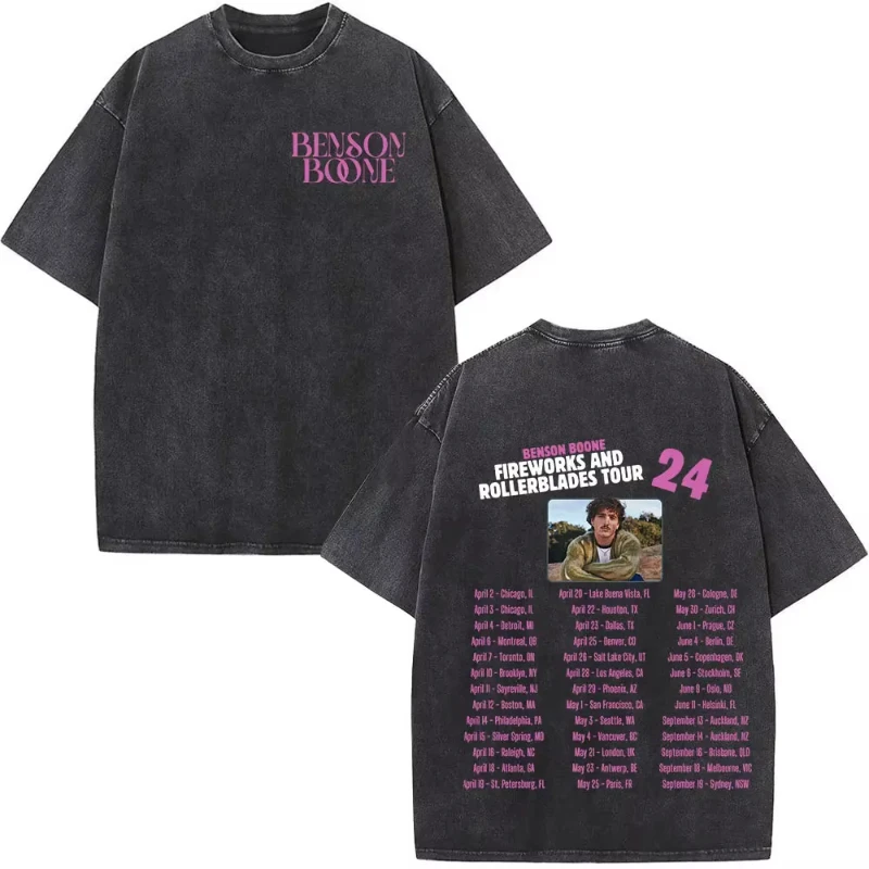 Benson Boone American Heart Tour 2025 Camisetas lavadas Vintage hombres mujeres ropa camisetas de manga corta ropa de calle