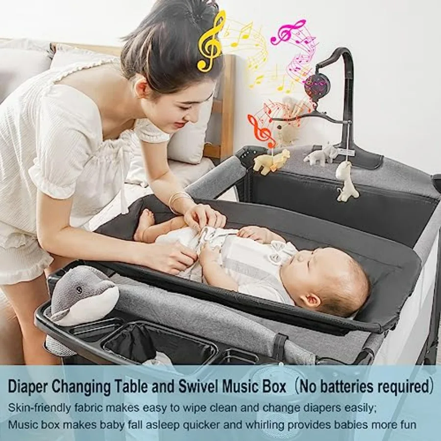 5in1 Pack and Play Baby Bassinet Bedside Sleeper with UShaped Diaper Changer Portable Toddler Playard for Newborn Toddlers Baby