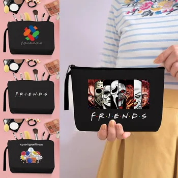 Bolsas de cosméticos, estuches de mano, organizador de artículos de tocador, bolsa de maquillaje con cremallera para mujer, bolsa de boda para fiesta, estuche para lápices, monedero, serie Friends
