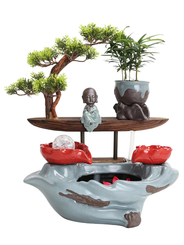 

Ceramic Backflow Fragrant Flowing Water Decoration Fountain Creative Humidifier Zhaocai Fengshui Wheel Office Home Opening Gift