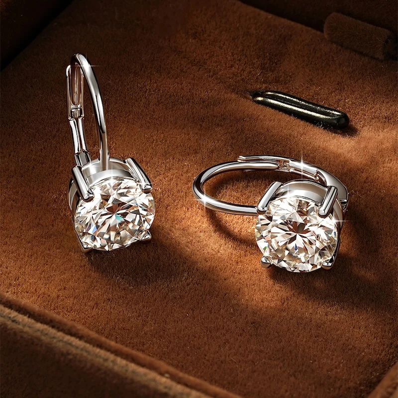 Rrjzz Solitaire 6,5 mm 8 mm Moissanit-Verlobungs-Clip-Ohrringe für Damen, 1 Karat, 2 Karat, Vier-Krallen-Ohrringe mit Hebelverschluss, Schmuckgeschenke – Detail 6