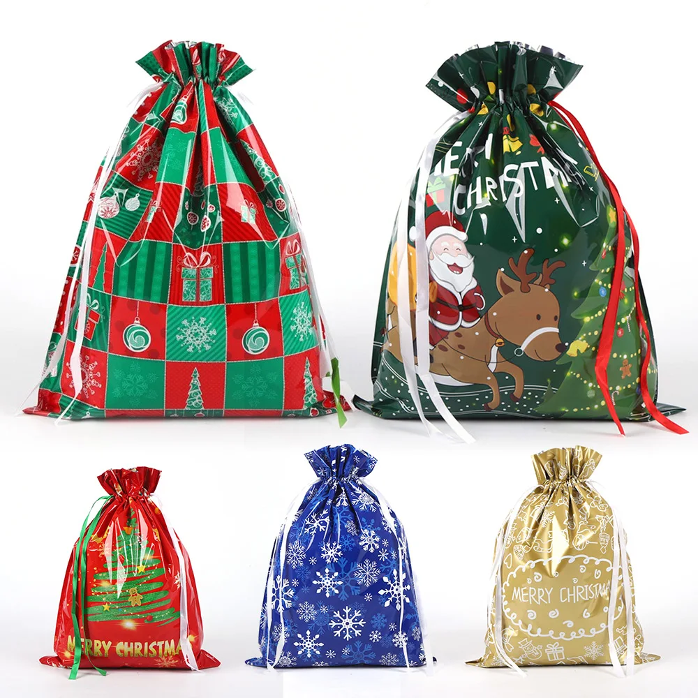 Merry Christmas Drawstring Gift Bag New Year 2024 Large Candy Cookie Packaging Bag 2023 Navidad Christmas Home Decoration