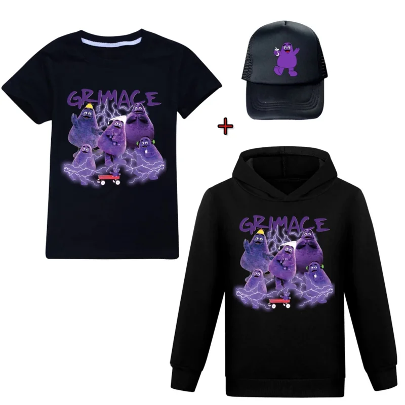 Grimace Shake 3D Prints Children T-Shirts Hat Kids Grimace Hoodie Sweatshirt Toddler Boy Girl Halloween Clothes Christmas Gift