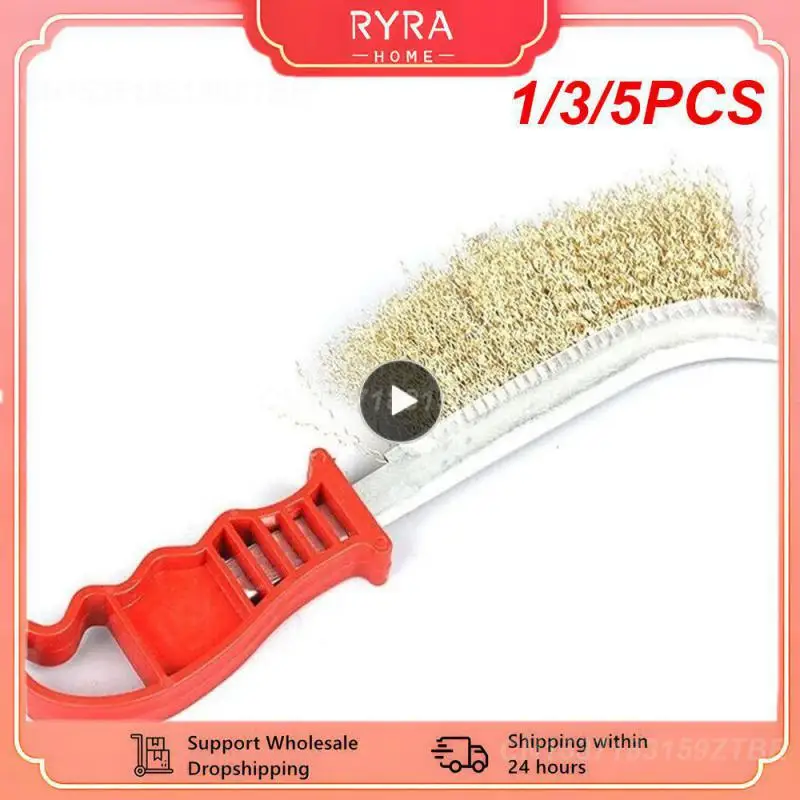 1/3/5PCS Grill Cleaning Brush Red Plastic Handle Steel Wire Brush Copper Plating Derusting Brush Barbecue Mesh Cleaning