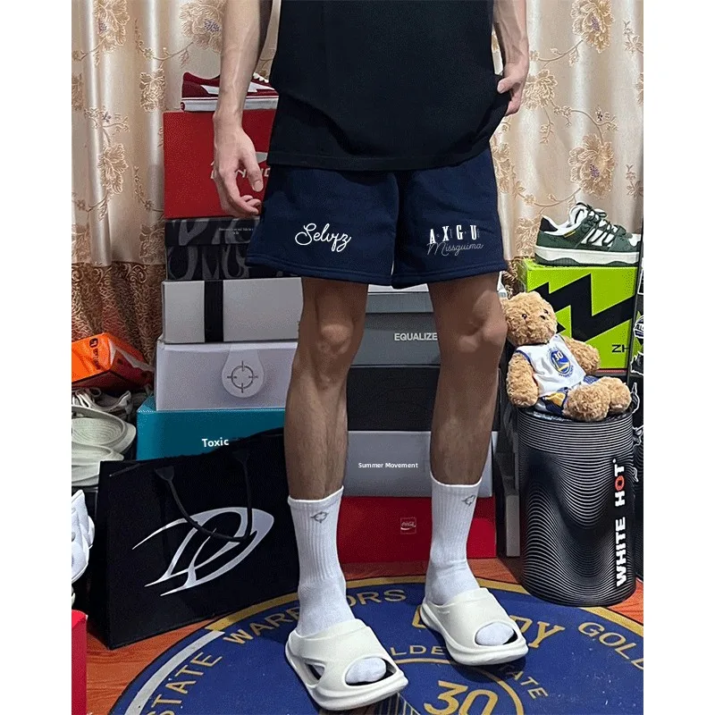 

American Street Sle Loose Fit Blue ort Pants Casual Loose Leggings with Dstring for Men Summer High Street Faion