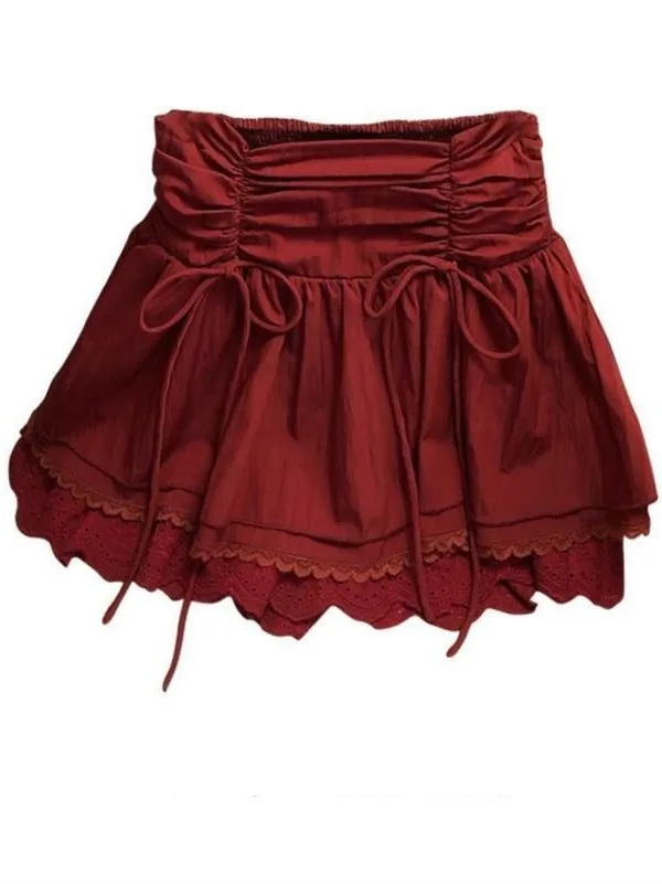 Gonna ort in pizzo bianco con fiocco elastico in vita da donna Sle Primavera Autunno Nuovo modello Gonna torta Vita alta rimbalzo Abbigliamento quotidiano