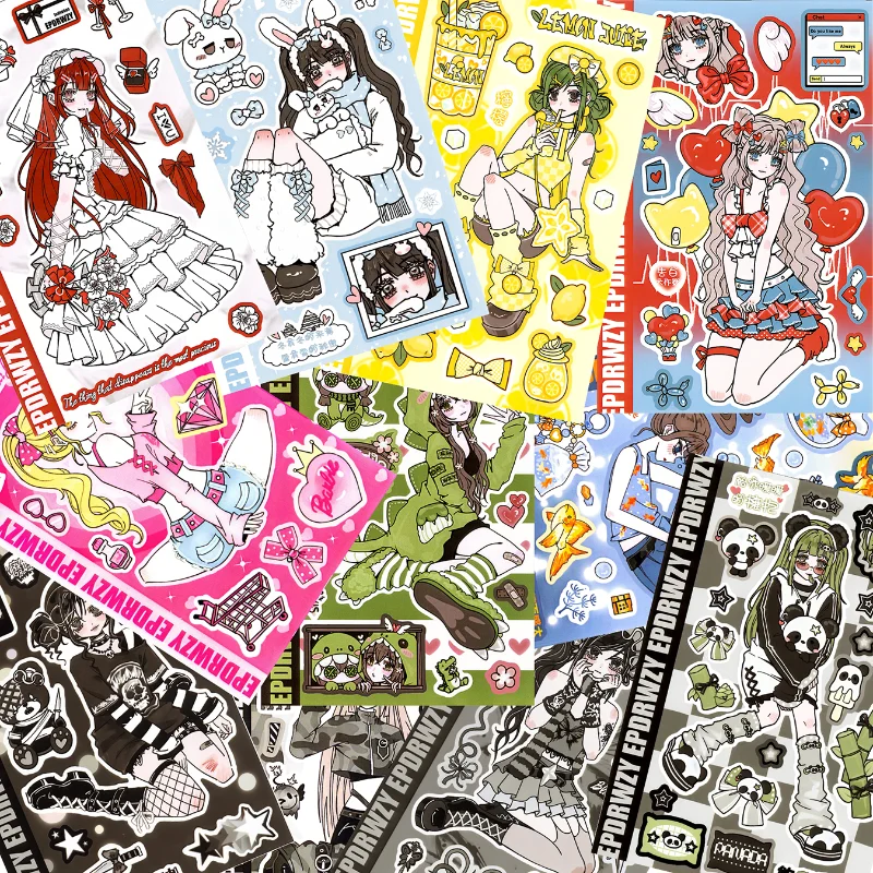 

Милые аниме-стикеры в стиле кавай, пастельные, Y2K, гранж, готика для ноутбуков, скрапбукинга, дневников и украшения ежедневников