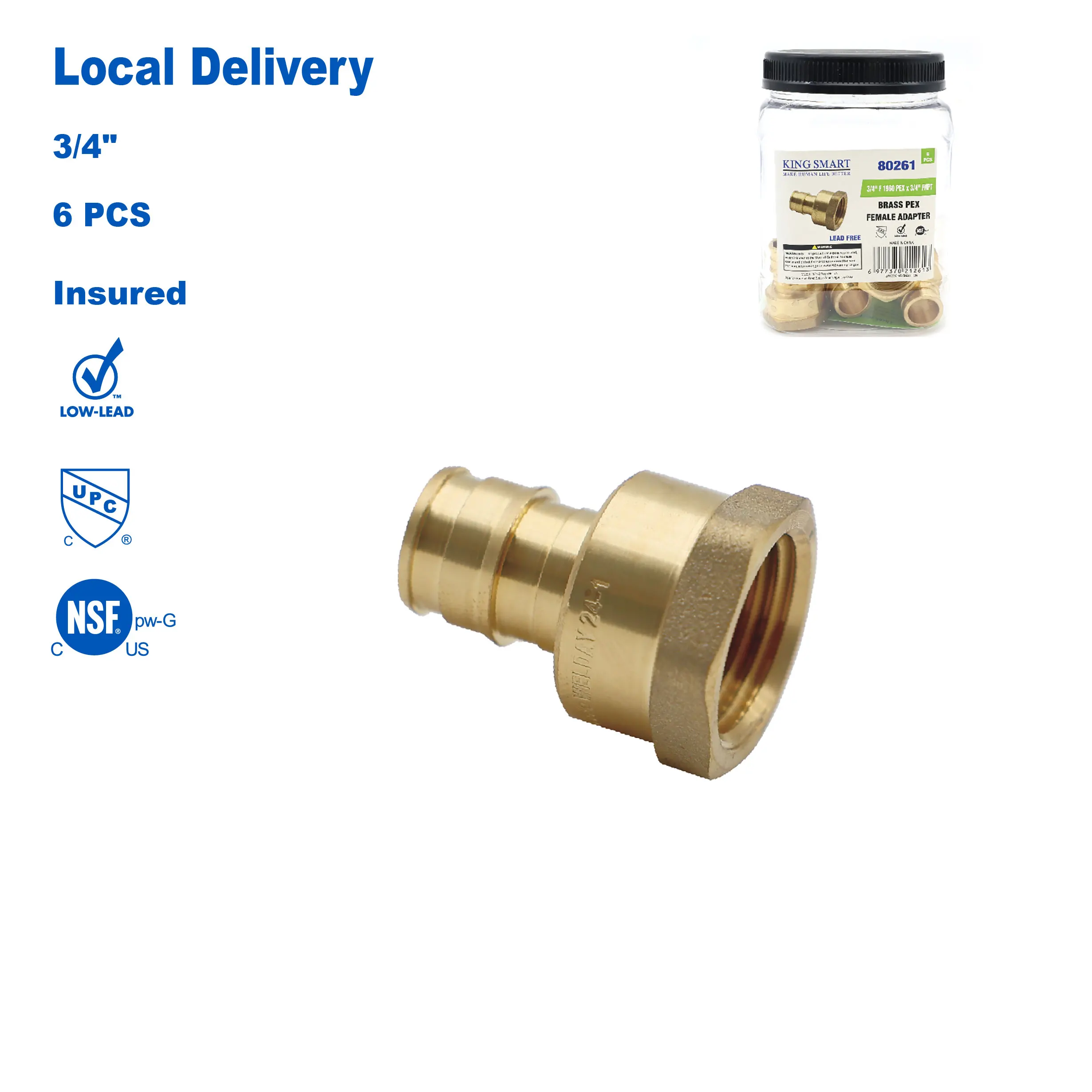 

KING SMART F1960/Wisbo/PEX A Прямой переходник PEX 3/4 дюйма * 3/4 дюйма с внутренней резьбой NPT; 6 шт./корпус; Бессвинцовая латунь; 80261