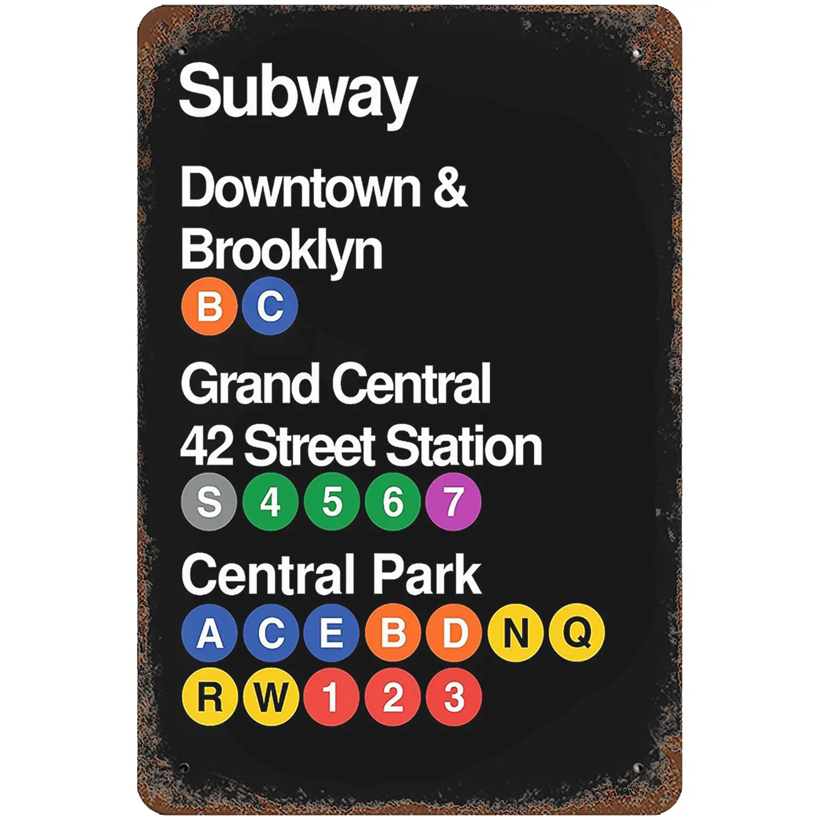 Mhlwan Vintage Metal Tin Sign 8x12 Inches, New York City Subway Downtown Brooklyn Grand Central 42 Street Station Park Wall sign