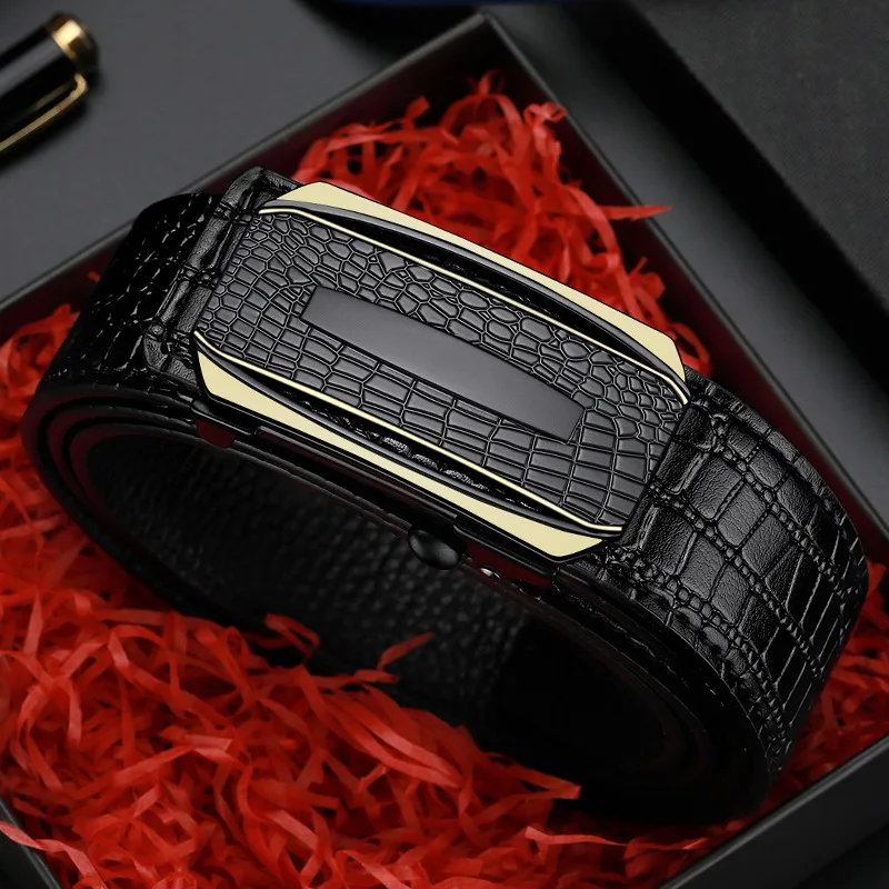 New Design Genuine Leather Men Belt Fashion Crocodile Pattern Cowskin Automatic Buckle High Quality Business Men Waist Strap