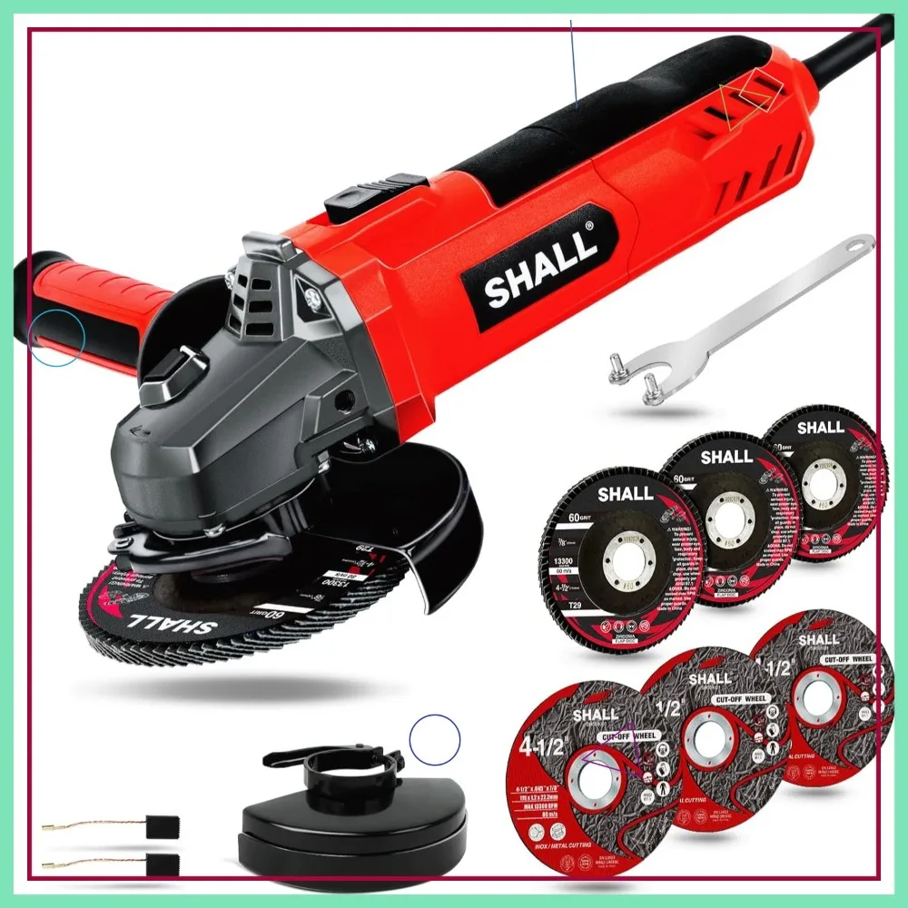 

7.5Amp 4-1/2 Inch 12000 RPM Angle Grinder with Guards, Wheels, Discs for Metal and Wood