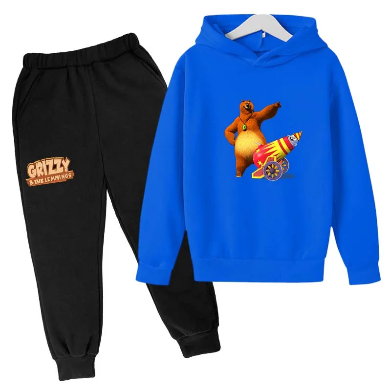 Kids Autumn Spring Cartoon Grizzy&The Lemmings Tracksuits 3-13 Years Boys Girls Casual Outifts  Children 2pcs Hoodie+Pants Suits