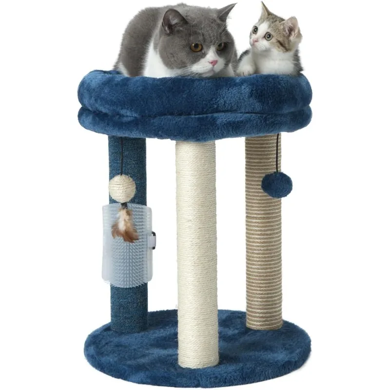 

Cat Scratching Post Tree with Tower Soft Bed.Natural Quality Sisal Carpet Jute Scratch Posts with Three Hanging Ball Toys