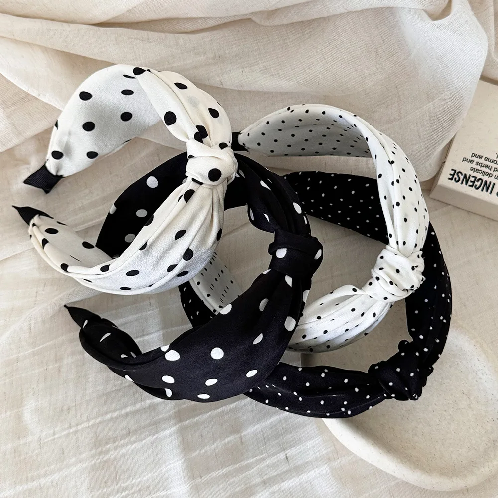 Black White Polka Dot Headband Classic Hairband Simple Knot Hair Accessories Elegant Hair Hoops