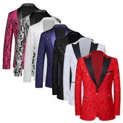 New Men Luxury Jacquard Suit Slim Fit Jacket Red / Black / Navy / White Fashion Party Groom Wedding Tuxedo Dress Blazers Coats