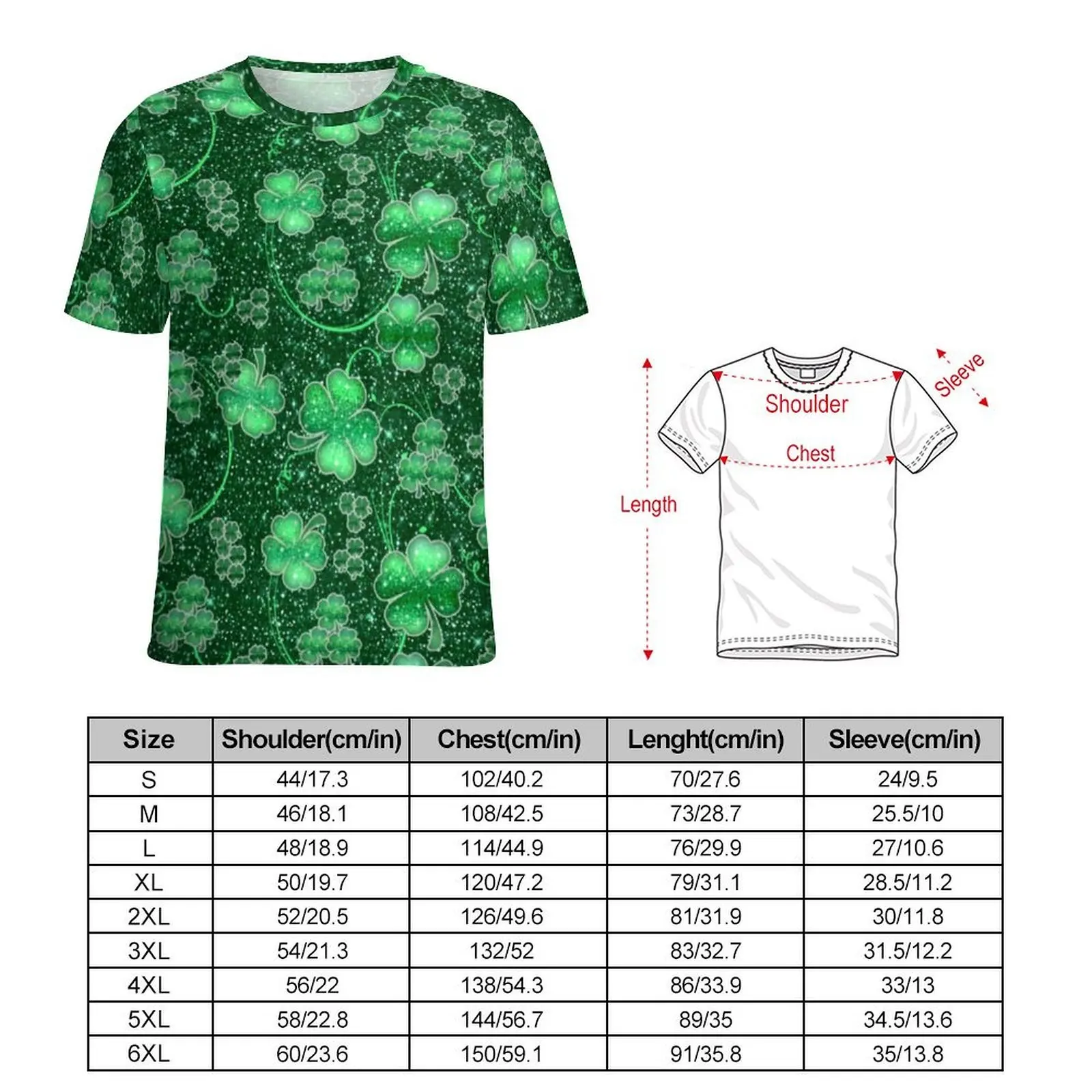 Glittering Shamrock T Shirt For Men Abstract Leaves Print Custom O Neck T Shirts Beach Harajuku Clothing Casual Plus Size Tees