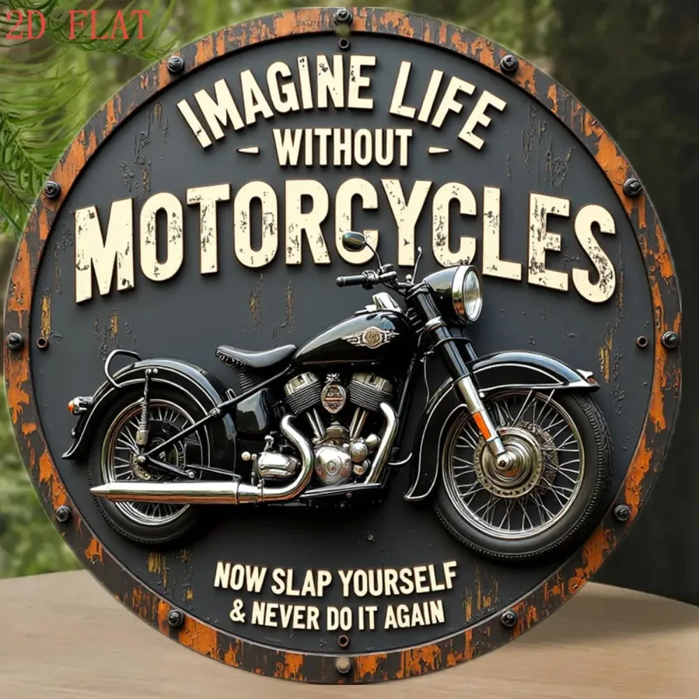8 Zoll Vintage Motorrad-Wandschild – Rundes, rustikales Aluminium-Kunstwerk mit inspirierendem Zitat