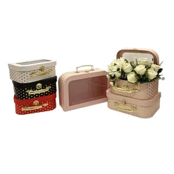3 Pcs/Set Transparent Window Vintage Suitcase Styling Gift Box Metal Handle Hot Gold Dots Packing Cardboard Toy Storage Box