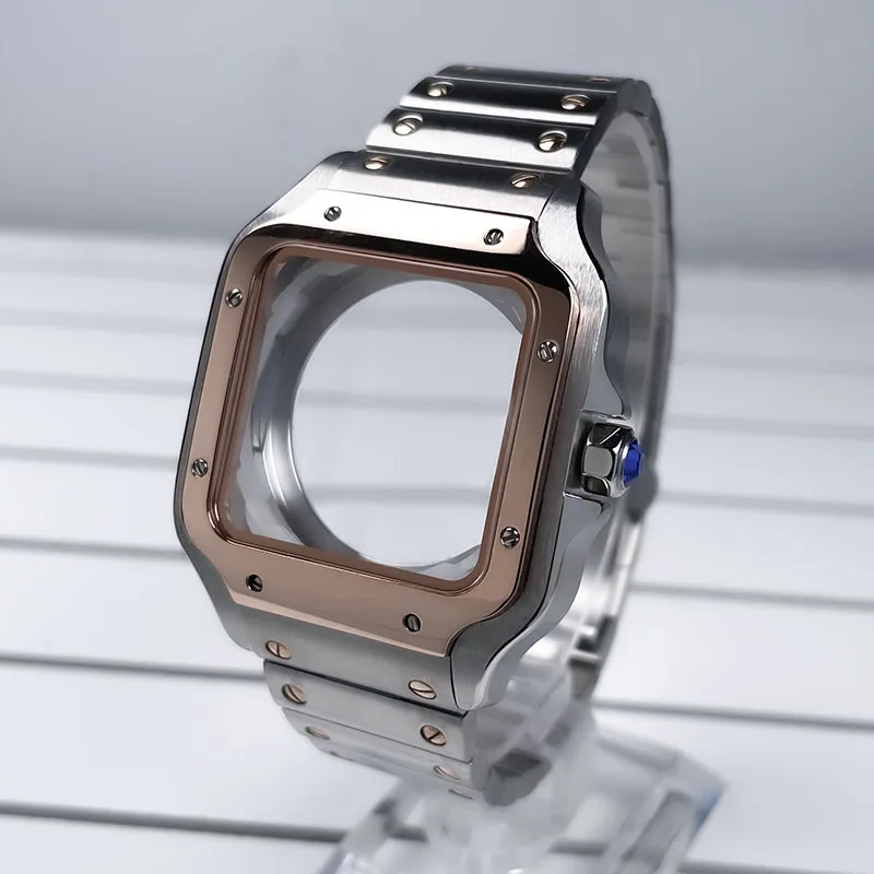 38mm NH35 Vierkante Kast Zwart Goud Roestvrij Staal Modificatie Onderdelen Voor SKX Mod Accessoires Fit Santo Case NH35 NH36 Beweging