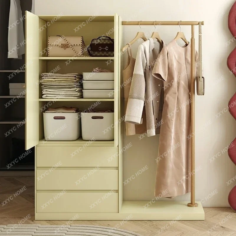 XX Great discounts Solid wood paint side hanger integrated simple wardrobe household bedroom drawer storage cabinet