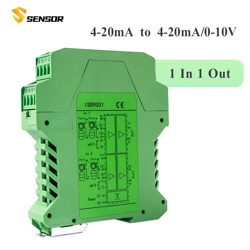 DC Signal Isolator Converter 4-20ma to 0-10v Analog Signal Converter 1 In 1 Out DC Signal Isolator 4 20ma to 0 10v Converter