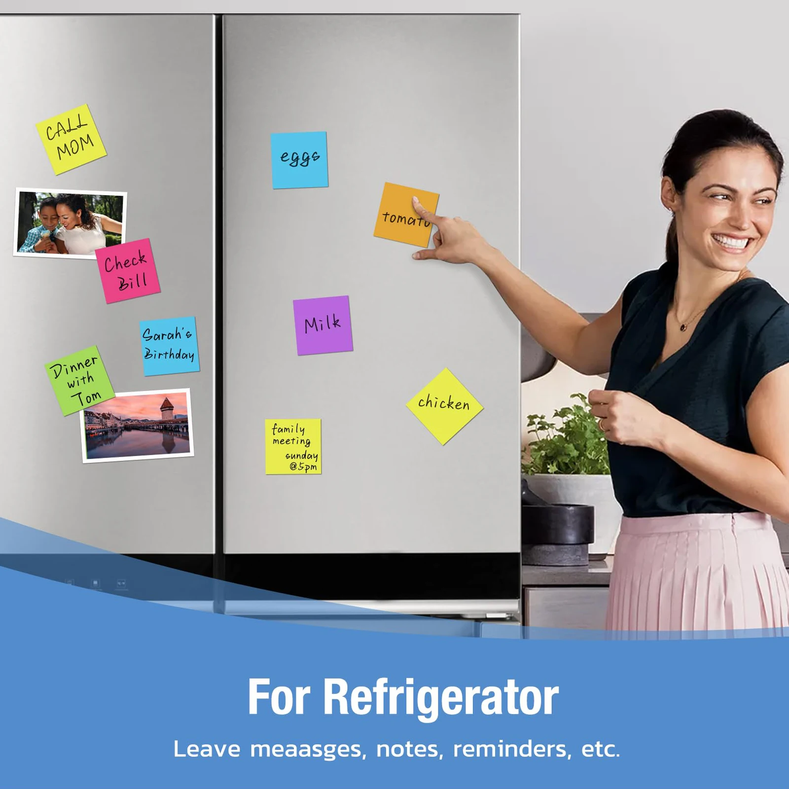 Reusable Magnetic Sticky Notes 3x3 Inch - 30 Pack Dry Erase Whiteboard Magnets for Colorful Fridge Stickers for Refrigerator