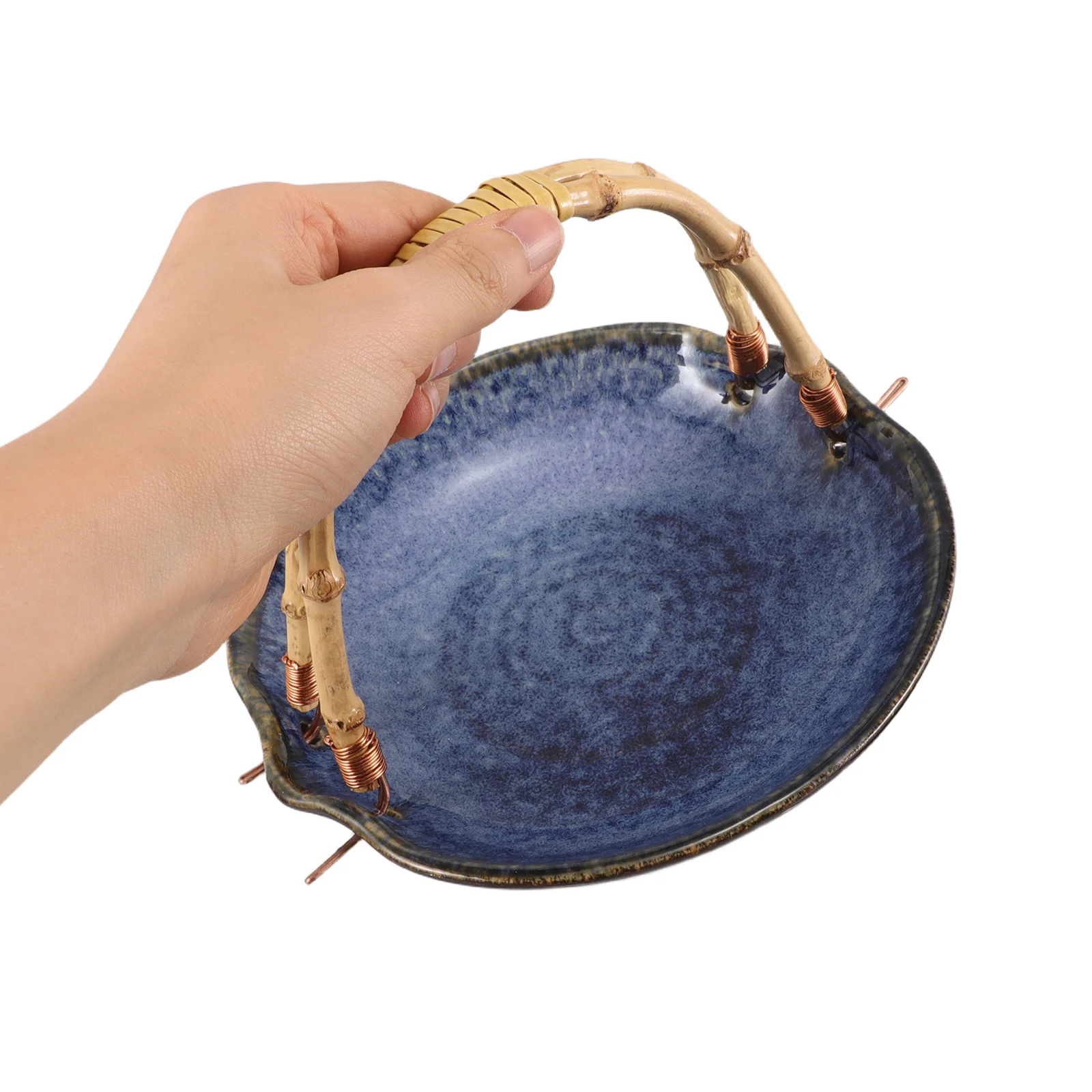 

Ceramic Sushi Serving Plate with Handle Japanese Style Sashimi Tray Porcelain Appetizer Fruit Platter for Parties Family