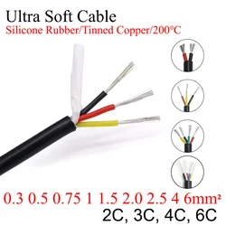 Square 0.3 0.5 0.75 1 1.5 2 2.5 4mm Ultra Silicone Rubber Cable 2 3 4 Cores Insulated Flexible Copper High Temperature Wire