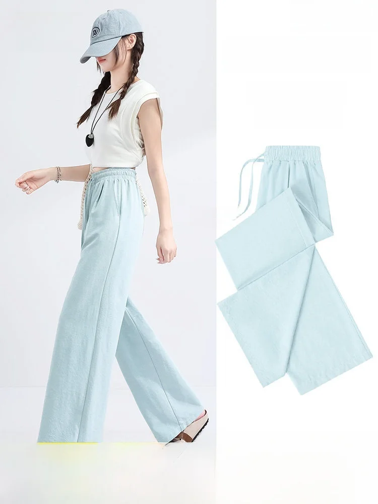 

Модные синие широкие повседневные брюки для женщин, весна 2026, новинка, комфортные прямые брюки свободного кроя