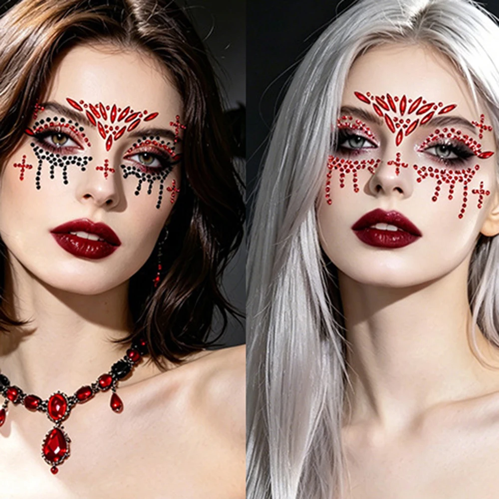 1個入り 赤黒クリスタルジェム ハロウィンフェイスステッカー - Beauty Gems Makeup のレビューと価格