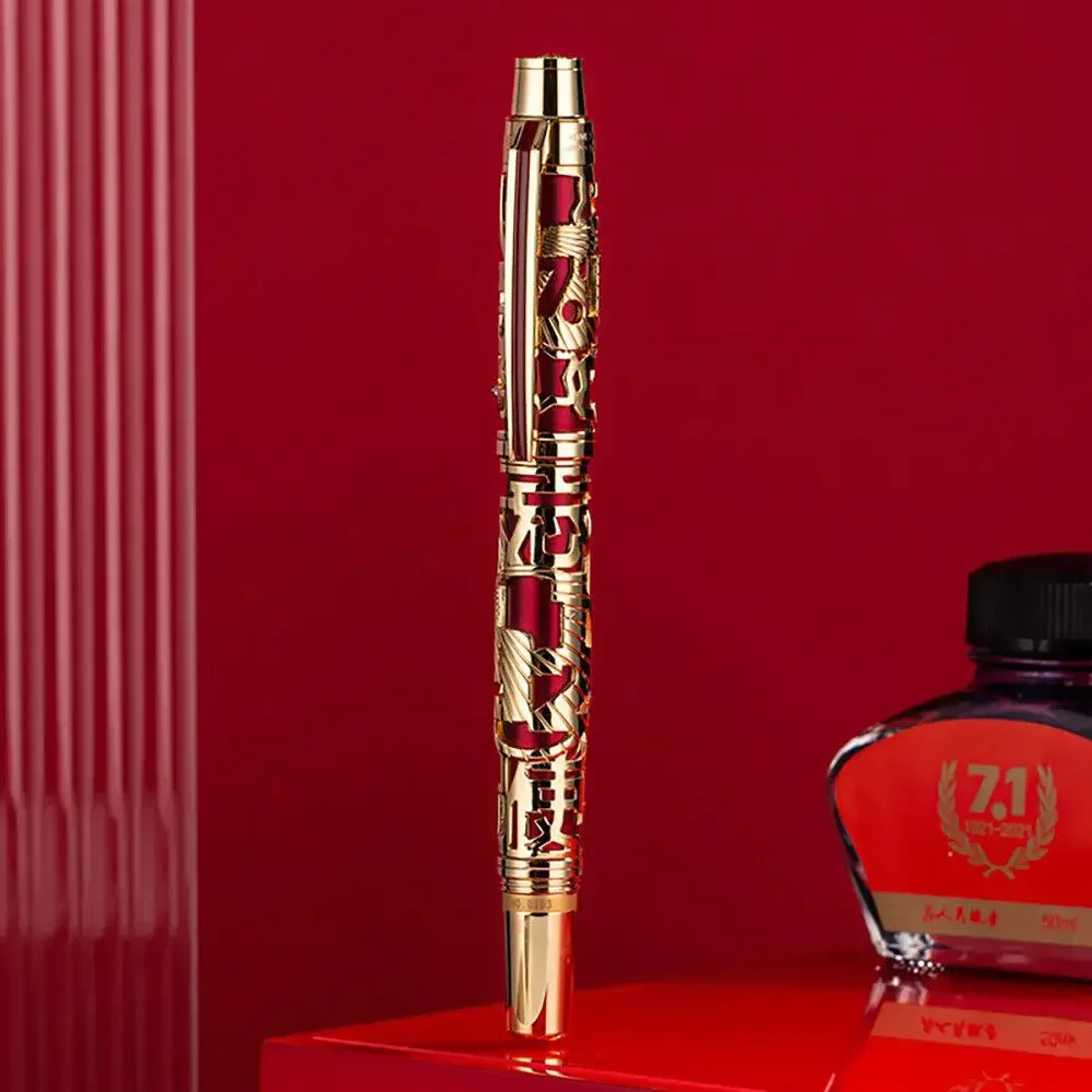 

Hot HERO H71 18K Gold Fountain Pen Hollow Carved Fine 0.5mm With Box Writing Pen Set