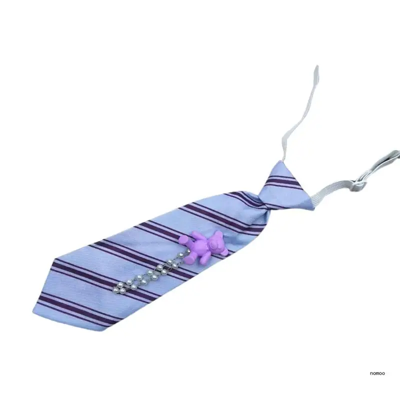 Kids Bear Striped Necktie with Pearls Chain Detail for Formal Event School