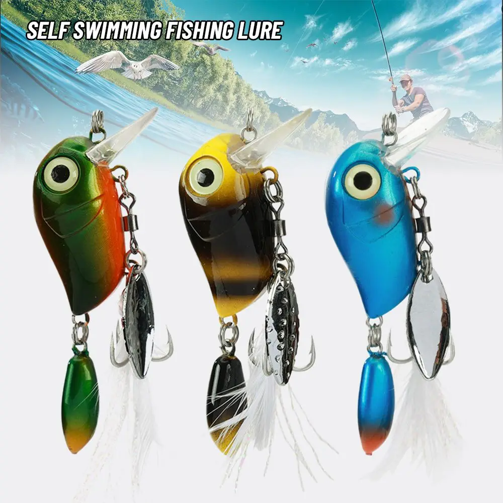 

Topwater Durable 3.8cm 5g Sequins Rotating Spinner Spoon Fishing Lure Crank Bait Treble Hook