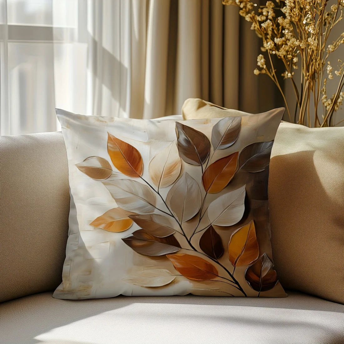 VIKAMA Nordic Leaf Three-Dimensional Print Design Pillow Cover, Bedroom, Bedside Pillowcase, Soft And Comfortable Home Decor