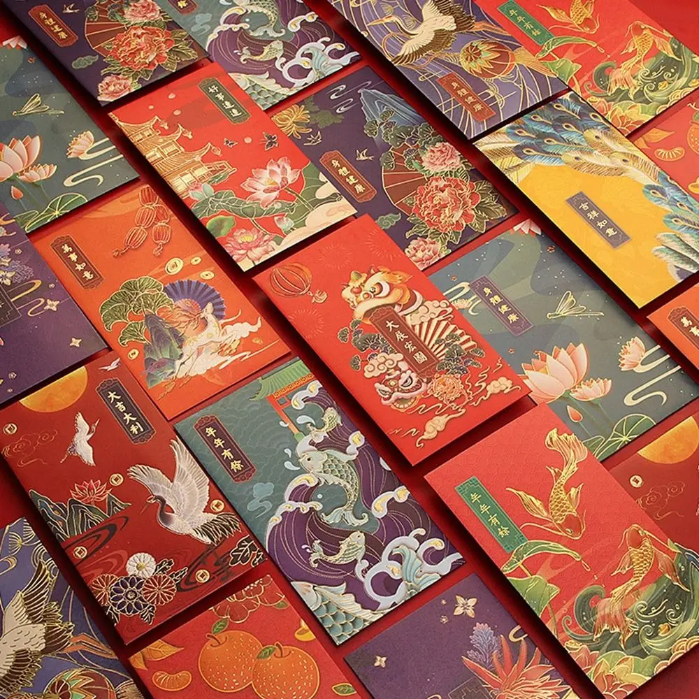 

Tradition 6Pcs Crane Blessing Spring Festival Decoration Lucky Money Chinese New Year Red Pocket Red Envelope Bless Pocket