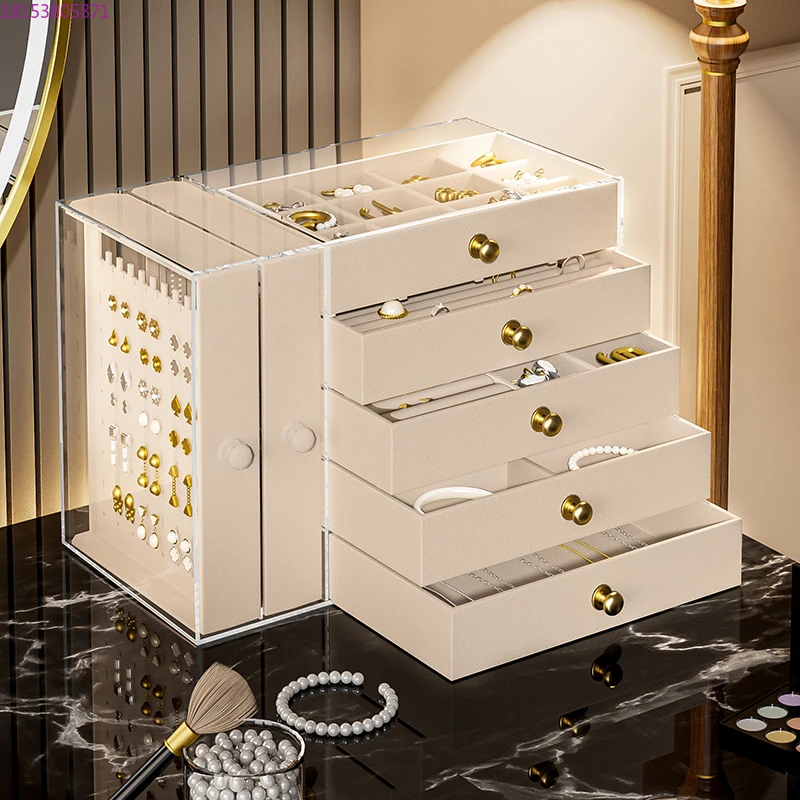 Transparent drawer flannel jewelry storage box earrings earrings necklace hand jewelry multi-layer