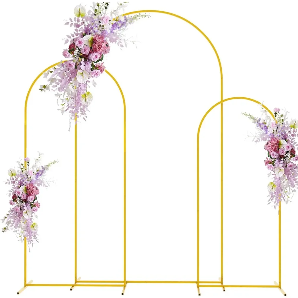 Wedding Arch Backdrop Set of 3, Gold Metal Arched Frame Stand, Baby Shower, Garden Balloon Decoration, Wedding Arches