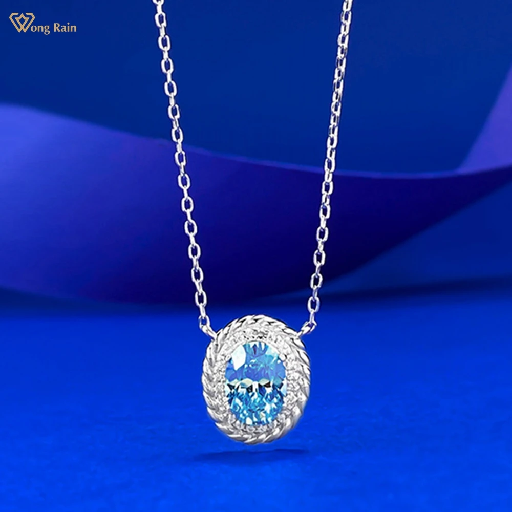 

Wong Rain 100% 925 Sterling Silver Oval Cut 6*8 MM Aquamarine High Carbon Diamond Gems Pendant Necklace Fine Jewelry Wholesale