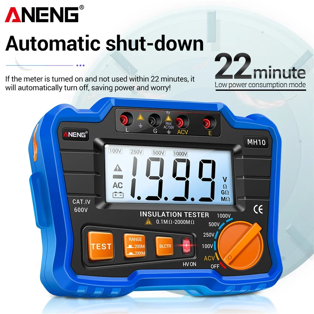 ANENG MH10 Orange Blue Desktop Megohm Meter Insulation Resistance Tester Auto Range Ohm Megohmmeter LCD Backlight Tools