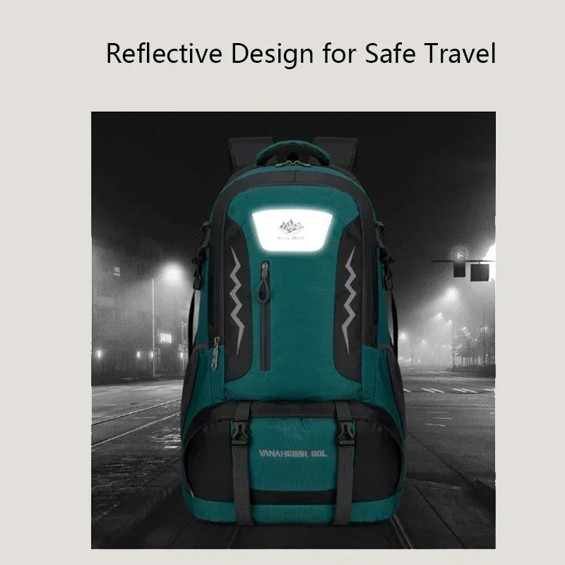 Mountaineering Backpack Outdoor Waterproof Portable Multifunctional Men Hiking Backpack with Safety Reflective Design