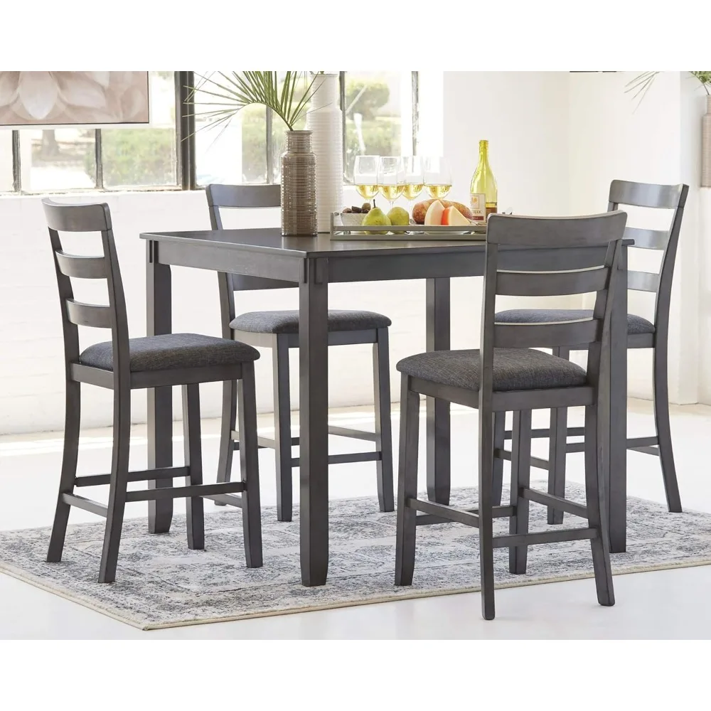 5 Piece Counter High Dining Room Set, 42.13 x 42.13 x 36 inches, Beautifully Crafted, Several Cases 4 Bar Stools, Grey