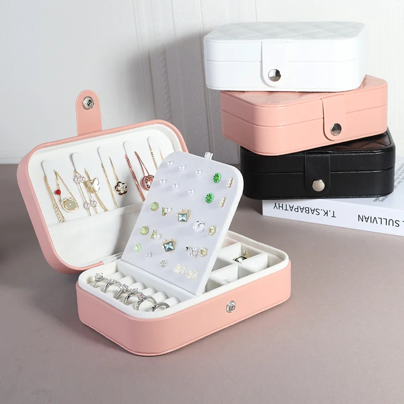 Jewelry box PU leather home divided necklace earrings earrings ring storage box two-layer flip multi-functional jewelry box